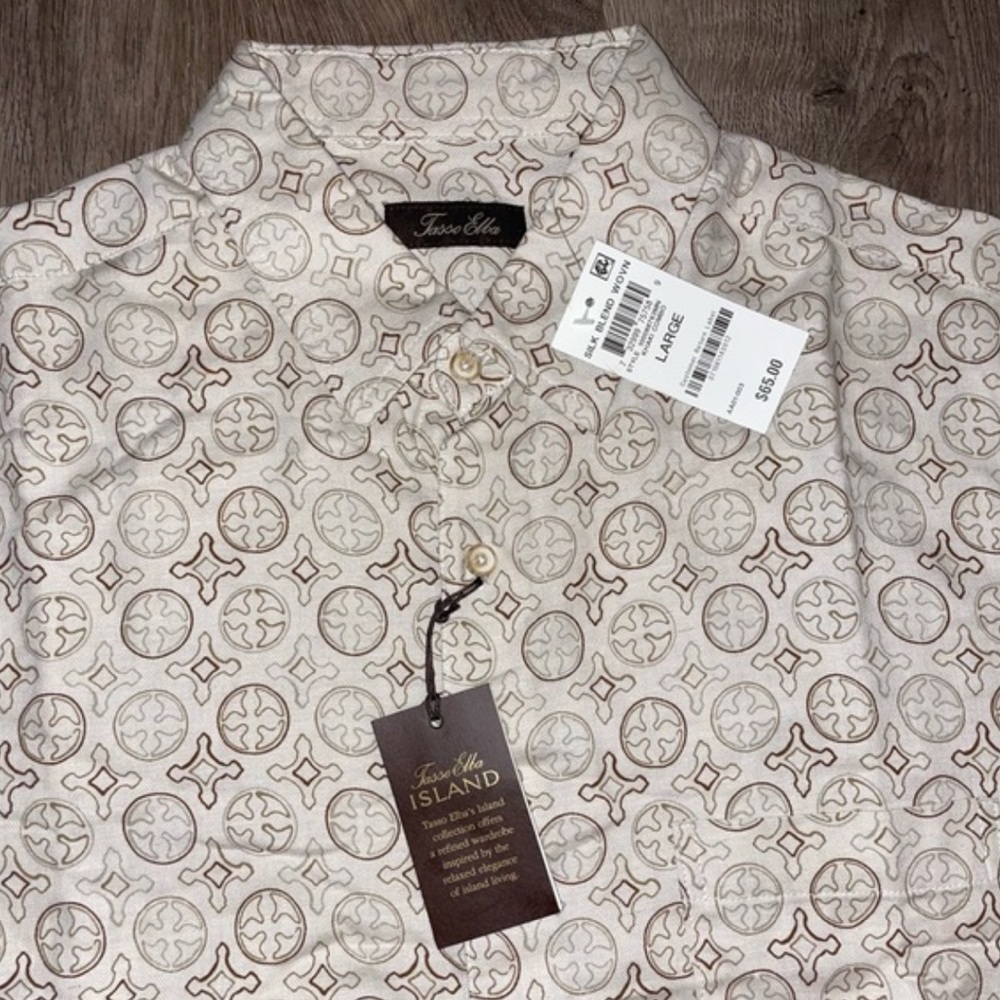 Tasso Elba SILK BLEND WOVN Short Sleeve Button Down